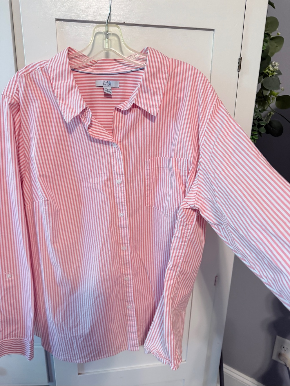 croft & barrow Pink and White Striped Collared Shirt - Picture 3 of 6